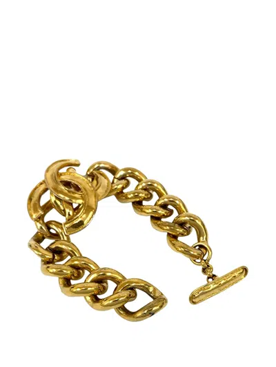 Pre-owned Chanel 1994 Cc Gold Plated Chain Link Bracelet Costume Bracelet