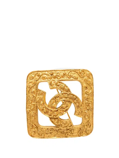 Pre-owned Chanel 1994 Cc Gold Plated Diamond Brooch Costume Brooch