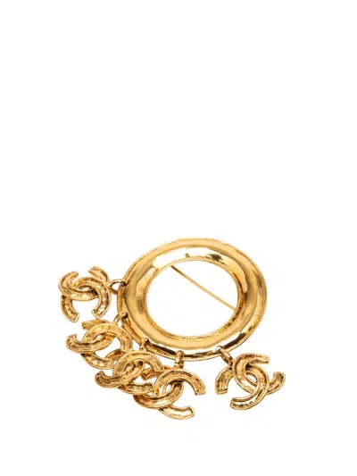 Pre-owned Chanel 1994 Cc Gold Plated Five Charm Ring Brooch Costume Brooch