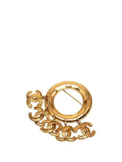 Pre-owned Chanel 1994 Cc Gold Plated Five Charm Ring Brooch Costume Brooch