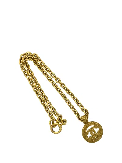 Pre-owned Chanel 1994 Cc Gold Plated Medallion Chain Necklace Costume Necklace