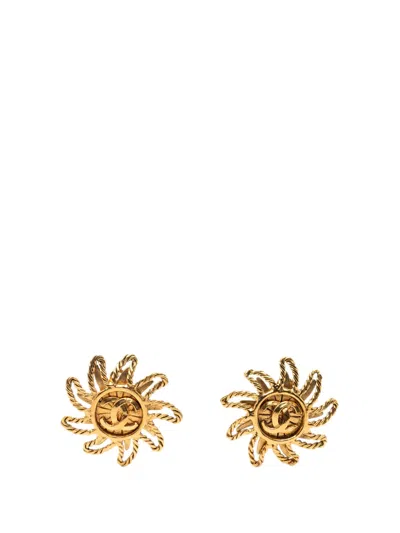 Pre-owned Chanel 1994 Cc Gold Plated Sun Clip On Earrings Costume Earrings