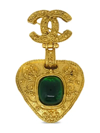Pre-owned Chanel 1994 Cc Heart-motif Brooch