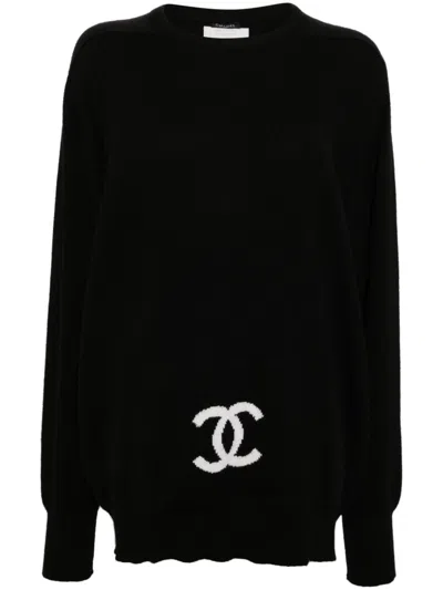 Pre-owned Chanel 1994 Cc-intarsia Cashmere Jumper In Black