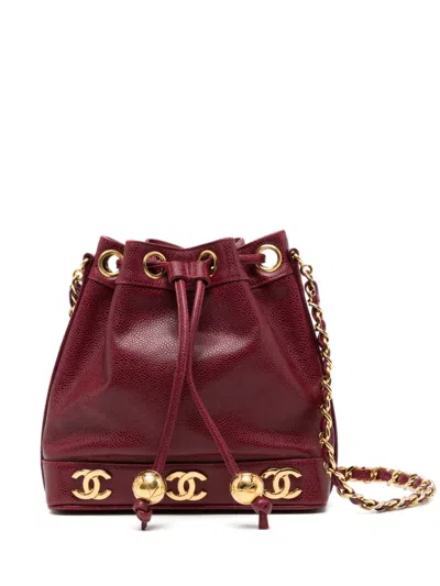 Pre-owned Chanel 1994 Cc Logo Caviar Tote Bag In Red