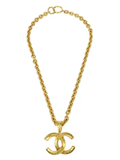 Pre-owned Chanel 1994 Cc Logo Pendant Necklace In Gold