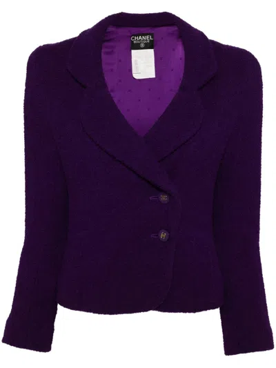 Pre-owned Chanel 1994 Cc Mark Buttons Tweed Blazer In Purple