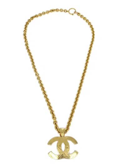 Pre-owned Chanel 1994 Cc-pendant Cable Chain Necklace In Gold