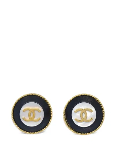 Pre-owned Chanel 1994 Cc Rope-edge Earrings In Gold