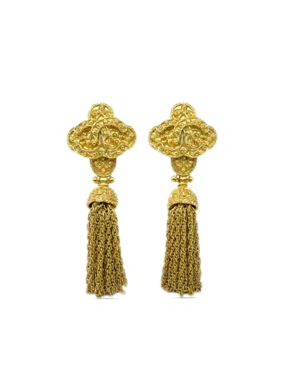 Pre-owned Chanel 1994 Cc Tassel Clip-on Earrings In Gold