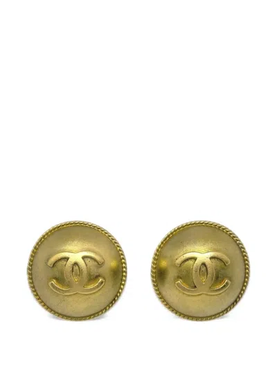 Pre-owned Chanel 1994 Cc Turn-lock Clip-on Earrings In Gold