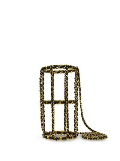 Pre-owned Chanel 1994 Chain-link Crossbody Bottle Holder In Black
