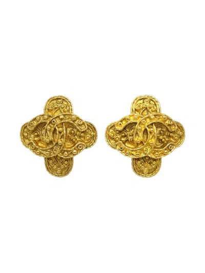 Pre-owned Chanel 1994 Clover-motif Cc Earrings