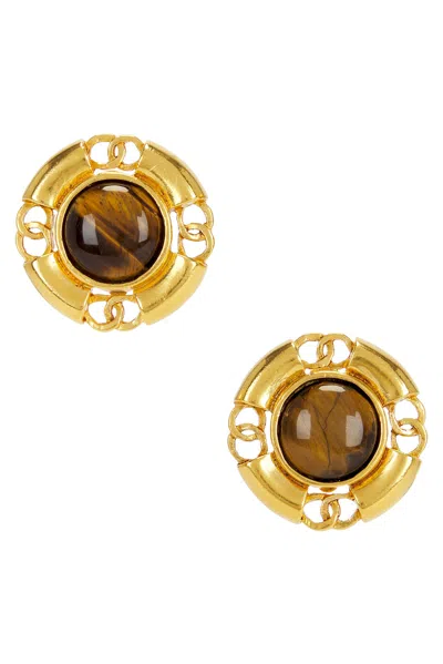 Pre-owned Chanel 1994 Coco Mark Earrings In Gold
