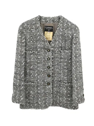 Pre-owned Chanel 1994 Collarless Tweed Jacket In Grey
