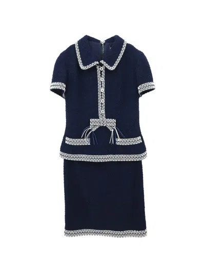 Pre-owned Chanel 1994 Contrast-trim Skirt Suit In Blue