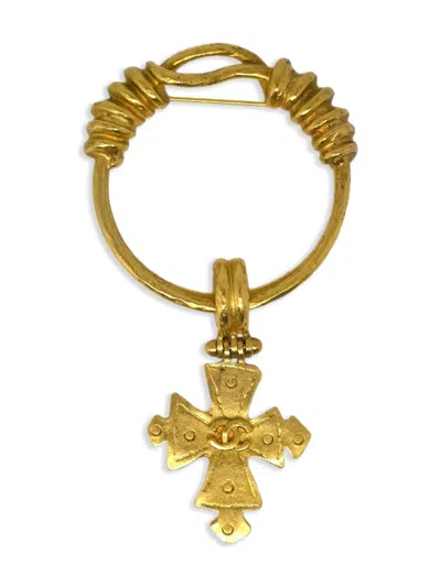 Pre-owned Chanel 1994 Cross Brooch In Gold