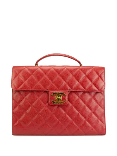 Pre-owned Chanel 1994 Diamond-quilted Briefcase In Red
