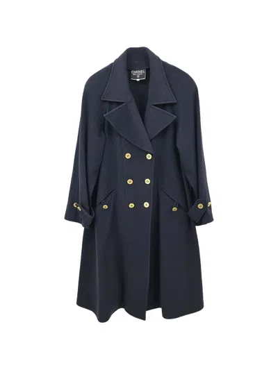 Pre-owned Chanel 1994 Double-breasted Notched-lapels Coat In Blue