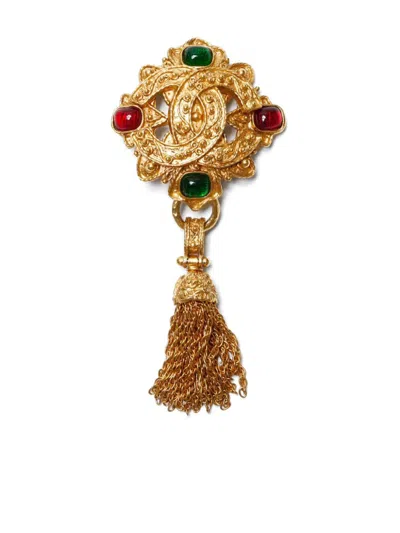 Pre-owned Chanel 1994 Filigree Gripoix Brooch In Gold