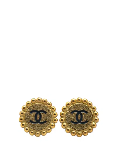 Pre-owned Chanel 1994 Gold Plated Cc Button Clip On Earrings Costume Earrings