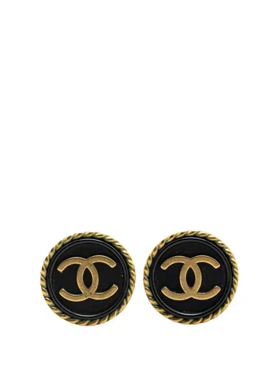 Pre-owned Chanel 1994 Gold Plated Cc Button Clip On Earrings Costume Earrings