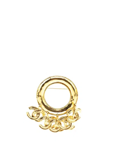 Pre-owned Chanel 1994 Gold Plated Cc Charm Brooch Costume Brooch