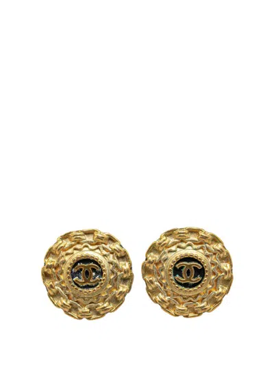 Pre-owned Chanel 1994 Gold Plated Cc Clip On Costume Earrings