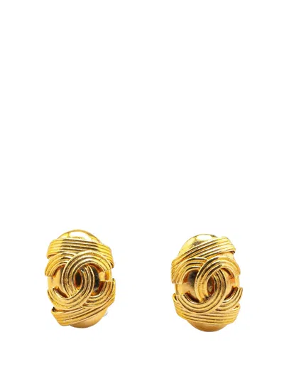 Pre-owned Chanel 1994 Gold Plated Cc Clip On Earrings Costume Earrings