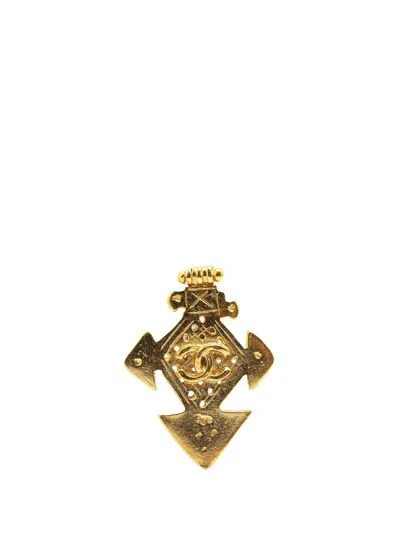 Pre-owned Chanel 1994 Gold Plated Cc Cross Brooch Costume Brooch