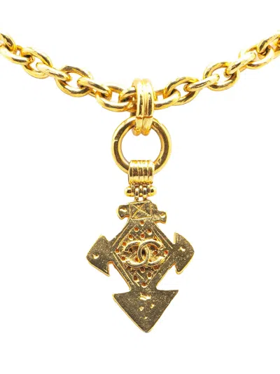Pre-owned Chanel 1994 Gold Plated Cc Cross Pendant Necklace Costume Necklace