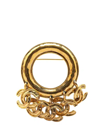 Pre-owned Chanel 1994 Gold Plated Cc Hoop Brooch Costume Brooch