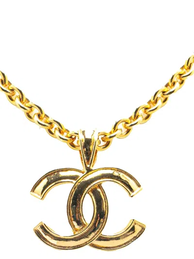 Pre-owned Chanel 1994 Gold Plated Cc Pendant Necklace Costume Necklace