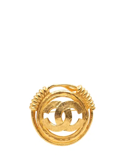 Pre-owned Chanel 1994 Gold Plated Cc Spring Round Brooch Costume Brooch