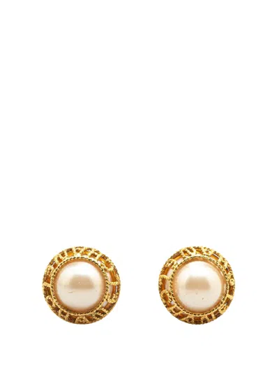 Pre-owned Chanel 1994 Gold Plated Faux Pearl Clip On Earrings Costume Earrings