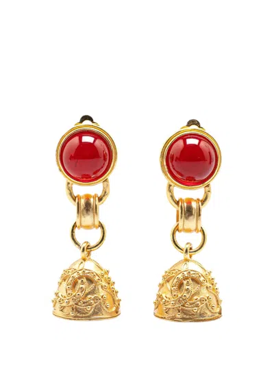 Pre-owned Chanel 1994 Gold Plated Gripoix Bell Swing Clip-on Earrings Costume Earrings