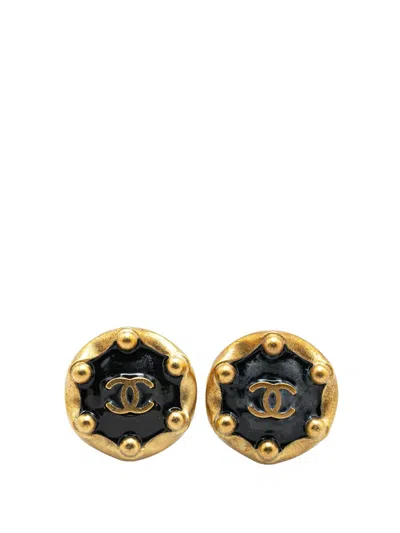Pre-owned Chanel 1994 Gold Plated Hexagon Cc Clip On Earrings Costume Earrings