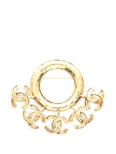 Pre-owned Chanel 1994 Gold Plated Multi Cc Round Brooch Costume Brooch