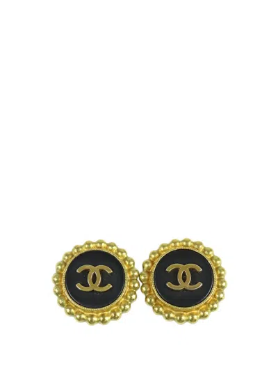 Pre-owned Chanel 1994 Gold Plated Resin Cc Clip On Earrings Costume Earrings