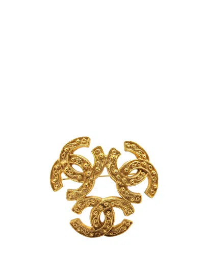 Pre-owned Chanel 1994 Gold Plated Triple Cc Brooch Costume Brooch
