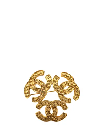 Pre-owned Chanel 1994 Gold Plated Triple Cc Brooch Costume Brooch