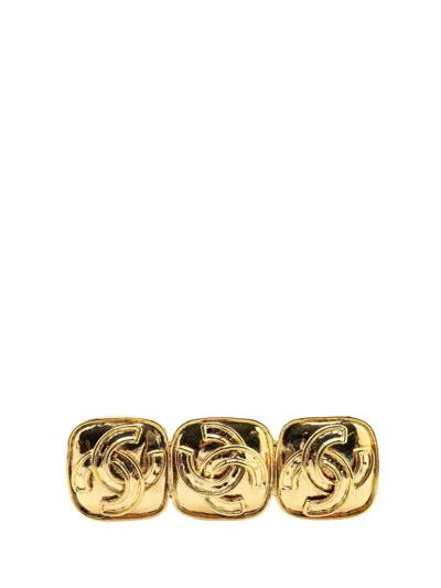 Pre-owned Chanel 1994 Gold Plated Triple Cc Brooch Costume Brooch