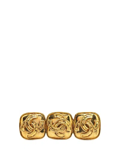 Pre-owned Chanel 1994 Gold Plated Triple Cc Brooch Costume Brooch