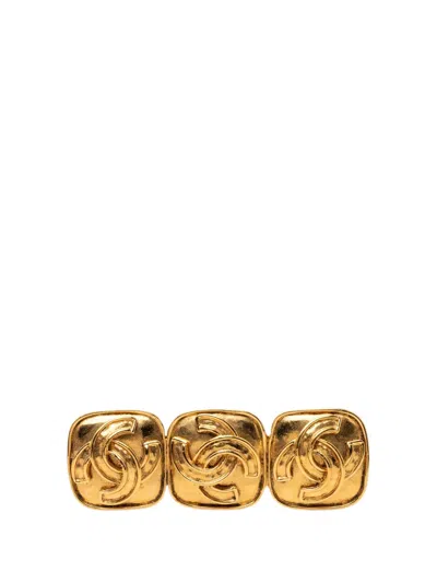 Pre-owned Chanel 1994 Gold Plated Triple Cc Brooch Costume Brooch