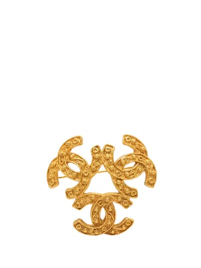 Pre-owned Chanel 1994 Gold Plated Triple Cc Brooch Costume Brooch