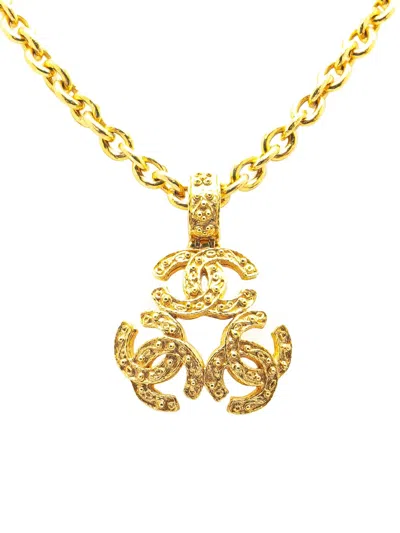 Pre-owned Chanel 1994 Gold Plated Triple Cc Pendant Necklace Costume Necklace