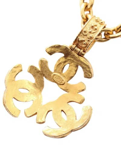 Pre-owned Chanel 1994 Gold Plated Triple Cc Pendant Necklace Costume Necklace