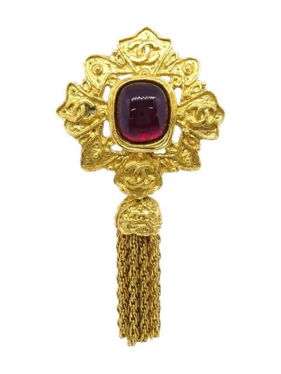 Pre-owned Chanel 1994 Gripoix Brooch Pin In Gold