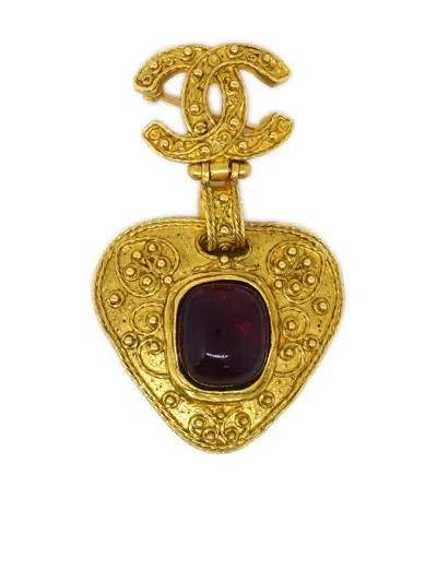 Pre-owned Chanel 1994 Gripoix Cc Brooch In Gold
