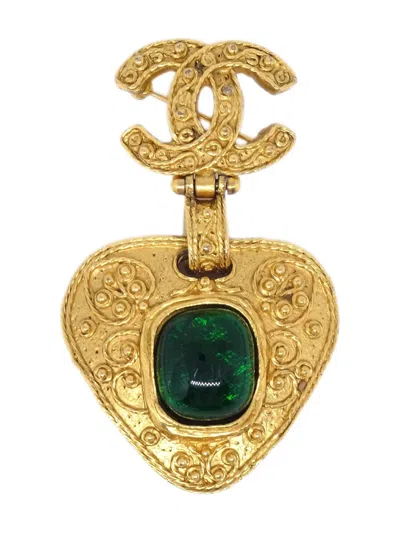 Pre-owned Chanel 1994 Gripoix Cc Heart Brooch Pin